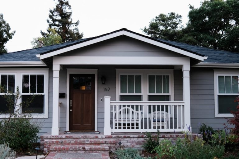 a house with a garage door